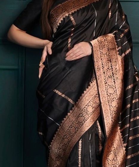 VastraLakshmi Felicitous Black Soft Silk Saree With Radiant Blouse Piece