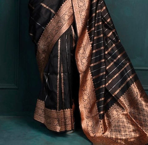 VastraLakshmi Felicitous Black Soft Silk Saree With Radiant Blouse Piece