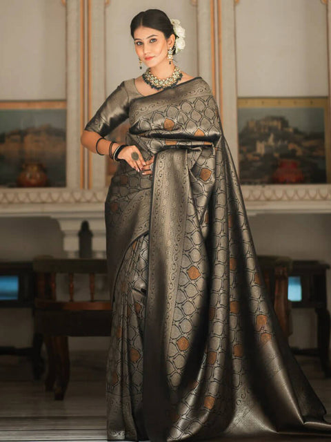 VastraLakshmi Sumptuous Black Soft Silk Saree With Imbrication Blouse Piece