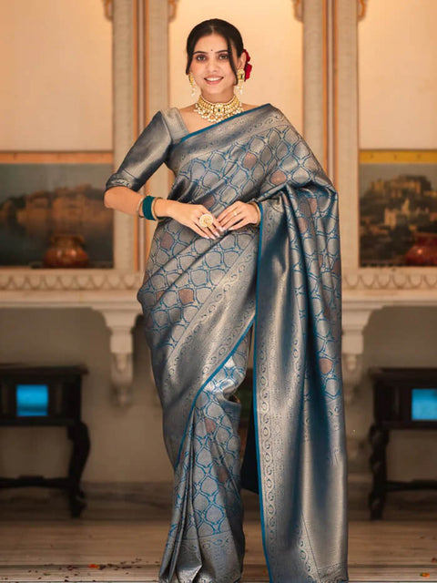 VastraLakshmi Desultory Blue Soft Silk Saree With Admirable Blouse Piece