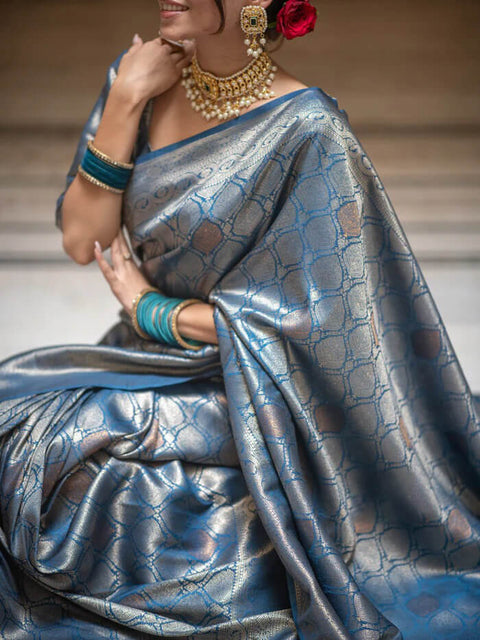 VastraLakshmi Desultory Blue Soft Silk Saree With Admirable Blouse Piece