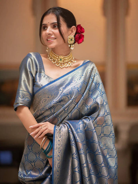 VastraLakshmi Desultory Blue Soft Silk Saree With Admirable Blouse Piece