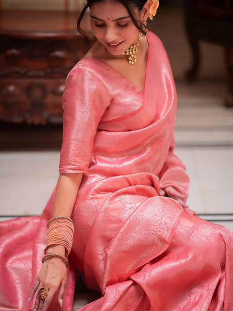 VastraLakshmi Blooming Pink Soft Silk Saree With Dazzling Blouse Piece