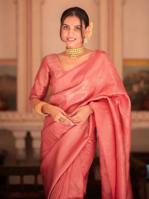 VastraLakshmi Blooming Pink Soft Silk Saree With Dazzling Blouse Piece