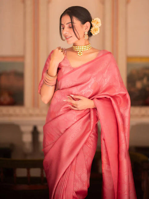 VastraLakshmi Blooming Pink Soft Silk Saree With Dazzling Blouse Piece