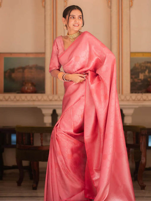 VastraLakshmi Blooming Pink Soft Silk Saree With Dazzling Blouse Piece