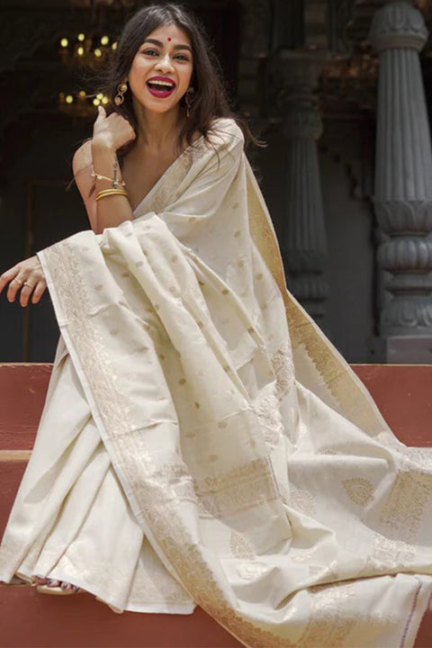 VastraLakshmi Stunning Beige Linen Silk Saree With Lovely Blouse Piece