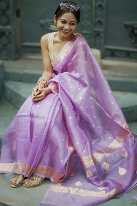 VastraLakshmi Refreshing Lavender Linen Silk Saree With Phenomenal Blouse Piece