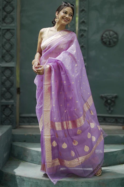 VastraLakshmi Refreshing Lavender Linen Silk Saree With Phenomenal Blouse Piece