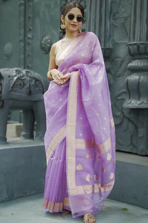 VastraLakshmi Refreshing Lavender Linen Silk Saree With Phenomenal Blouse Piece