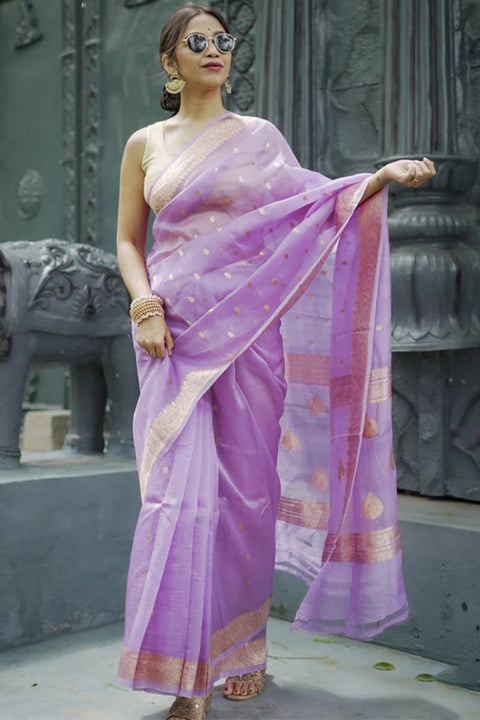 VastraLakshmi Refreshing Lavender Linen Silk Saree With Phenomenal Blouse Piece