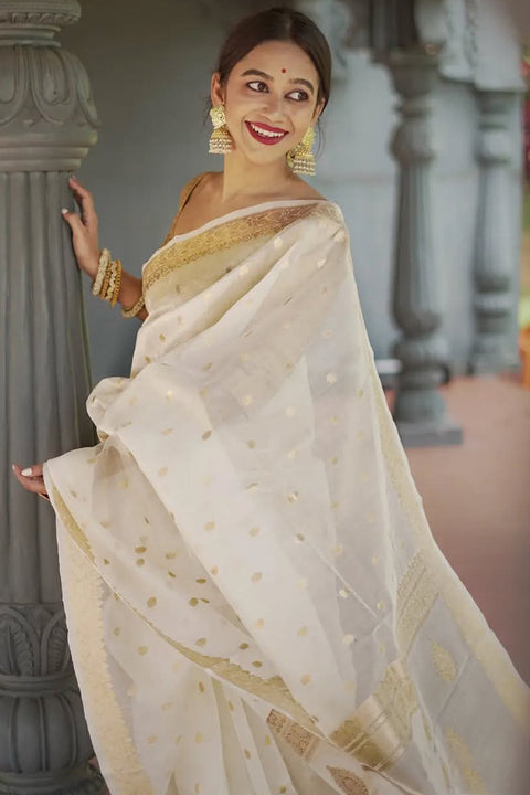 VastraLakshmi Smart Off White  Linen Silk Saree With Hypnotic Blouse Piece