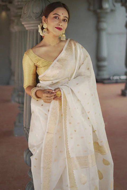 VastraLakshmi Smart Off White  Linen Silk Saree With Hypnotic Blouse Piece