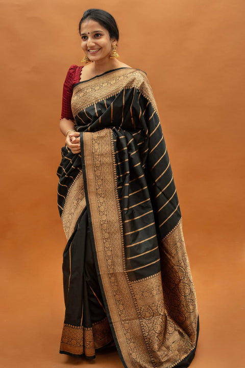 VastraLakshmi Traditional Black Soft Silk Saree With Petrichor Blouse Piece