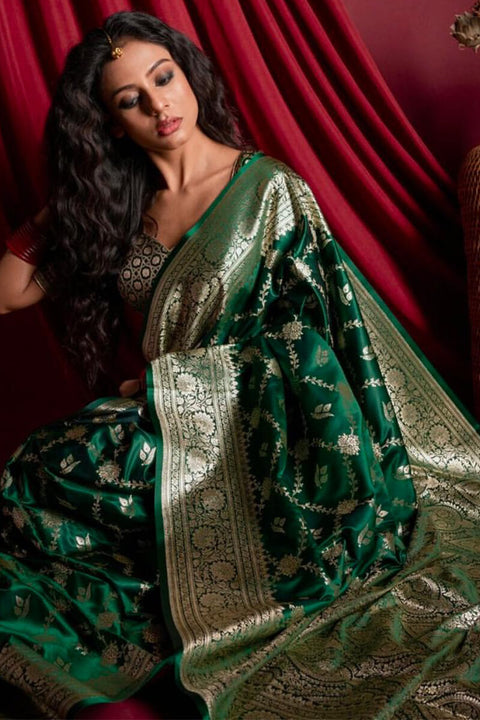 VastraLakshmi Ravishing Dark Green Soft Silk Saree With Girlish Blouse Piece