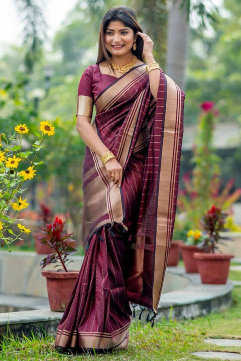 VastraLakshmi Bewitching Wine Soft Silk Saree With Fugacious Blouse Piece