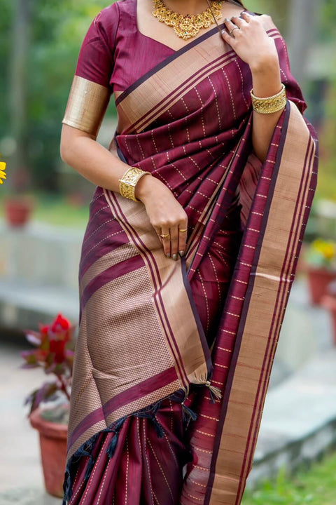 VastraLakshmi Bewitching Wine Soft Silk Saree With Fugacious Blouse Piece