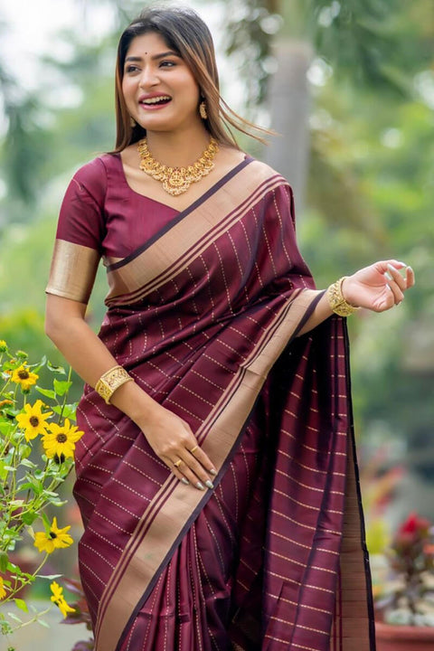 VastraLakshmi Bewitching Wine Soft Silk Saree With Fugacious Blouse Piece