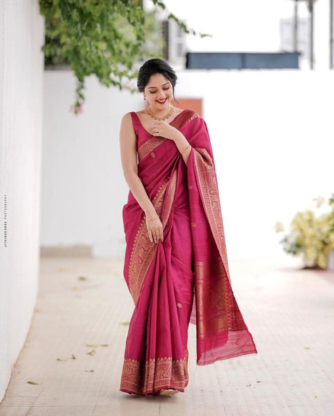 VastraLakshmi Delectable Dark Pink Soft Silk Saree With Gratifying Blouse Piece