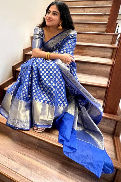 VastraLakshmi Dissemble Royal Blue Soft Silk Saree With Lagniappe Blouse Piece