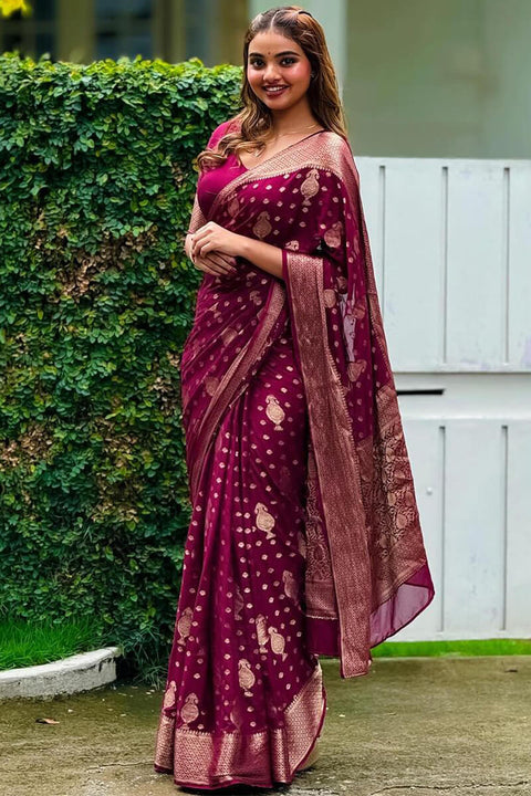 VastraLakshmi Glorious Wine Soft Silk Saree With Jazzy Blouse Piece