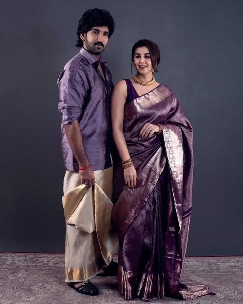 VastraLakshmi Evanescent Purple Soft Silk Saree With Brood Blouse Piece