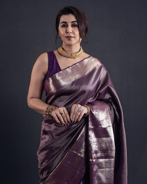 VastraLakshmi Evanescent Purple Soft Silk Saree With Brood Blouse Piece