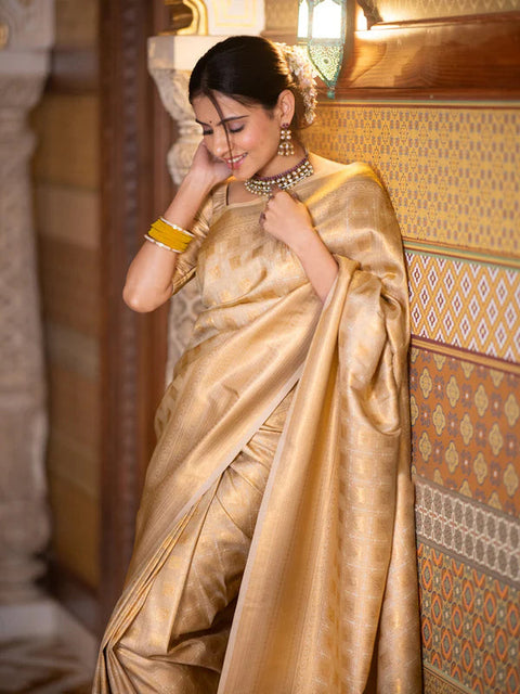 VastraLakshmi Ebullience Beige Soft Silk Saree With Ratatouille Blouse Piece