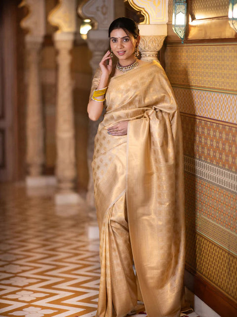 VastraLakshmi Ebullience Beige Soft Silk Saree With Ratatouille Blouse Piece