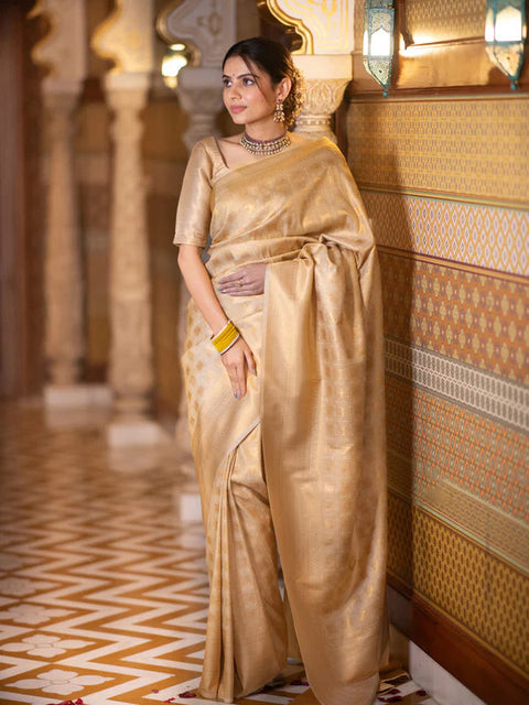 VastraLakshmi Ebullience Beige Soft Silk Saree With Ratatouille Blouse Piece