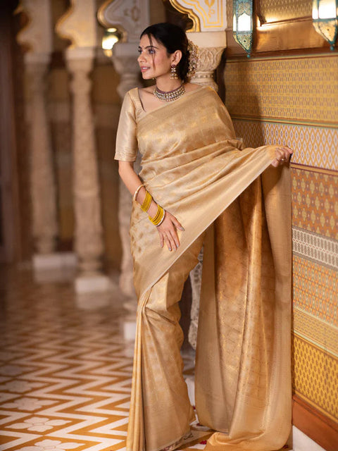 VastraLakshmi Ebullience Beige Soft Silk Saree With Ratatouille Blouse Piece