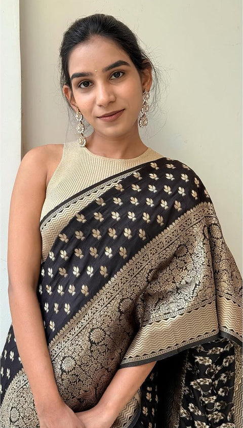 VastraLakshmi Embrocation Black Soft Silk Saree With Incredible Blouse Piece