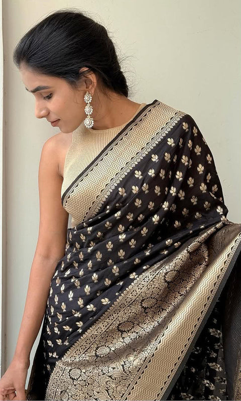 VastraLakshmi Embrocation Black Soft Silk Saree With Incredible Blouse Piece