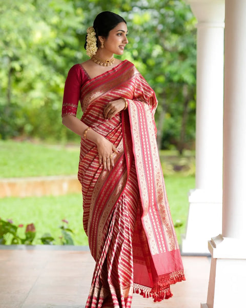 VastraLakshmi Panoply Red Soft Silk Saree With Dissemble Blouse Piece