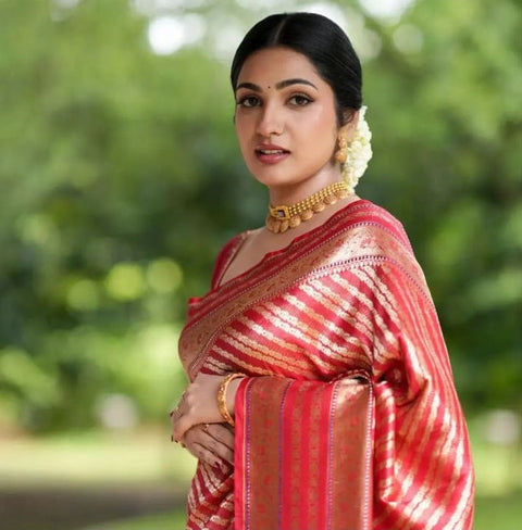 VastraLakshmi Panoply Red Soft Silk Saree With Dissemble Blouse Piece