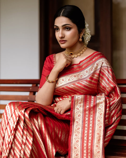 VastraLakshmi Panoply Red Soft Silk Saree With Dissemble Blouse Piece