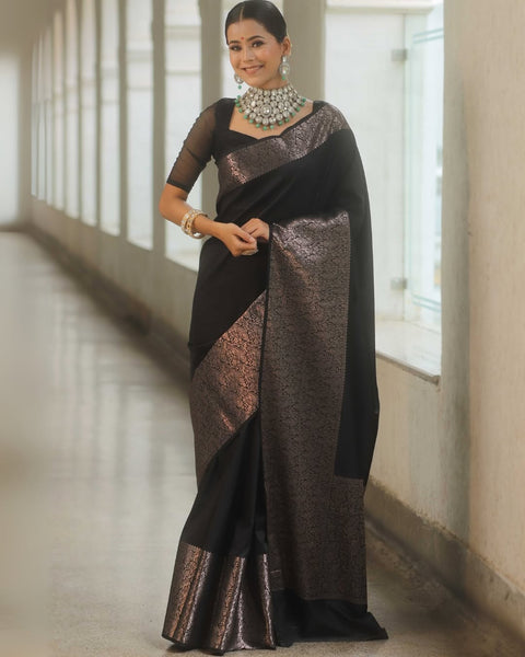 VastraLakshmi Beauteous Black Soft Silk Saree With Twirling Blouse Piece