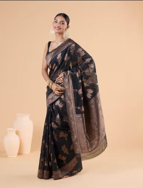 VastraLakshmi Wonderful Black Soft Silk Saree With Smart Blouse Piece