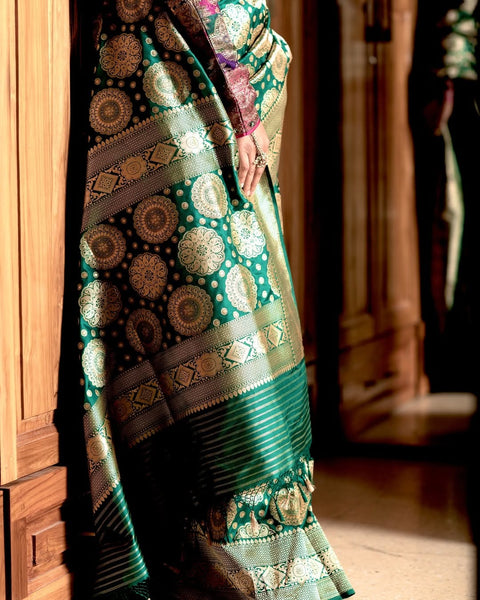 VastraLakshmi Mesmerising Dark Green Soft Silk Saree With Elegant Blouse Piece