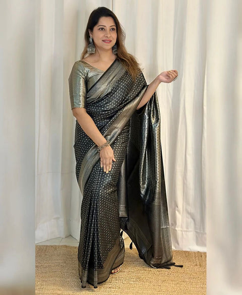 VastraLakshmi Flamboyant Black Soft Silk Saree With Super classy Blouse Piece