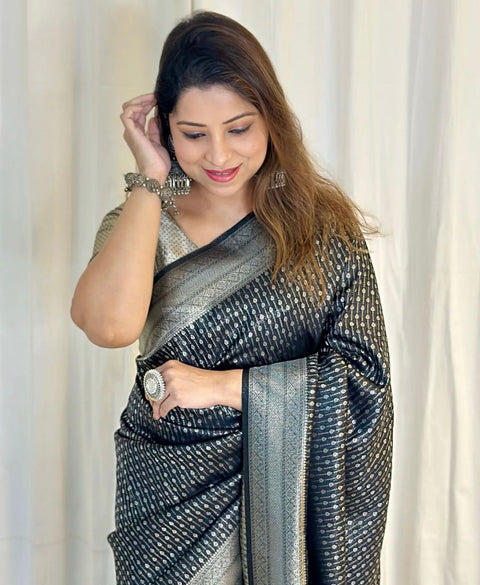 VastraLakshmi Flamboyant Black Soft Silk Saree With Super classy Blouse Piece