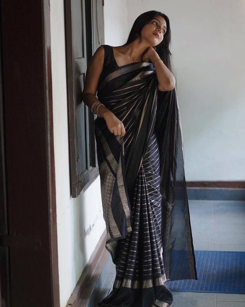 VastraLakshmi Mellifluous Black Soft Silk Saree With Evocative Blouse Piece