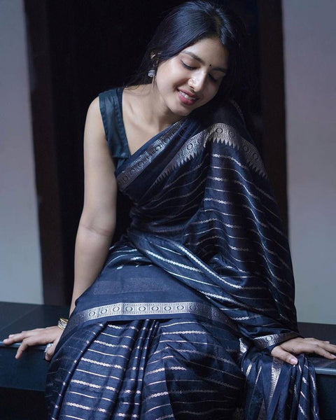 VastraLakshmi Mellifluous Black Soft Silk Saree With Evocative Blouse Piece