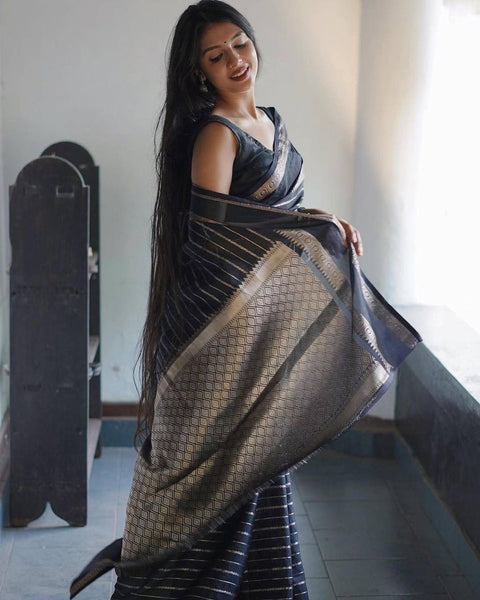 VastraLakshmi Mellifluous Black Soft Silk Saree With Evocative Blouse Piece