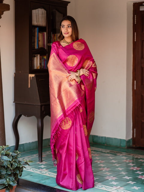 VastraLakshmi Transcendent Dark Pink Soft Silk Saree With Supernal Blouse Piece