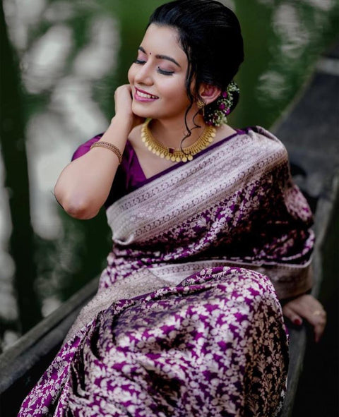 VastraLakshmi Magnetic Purple Soft Silk Saree With Snazzy Blouse Piece