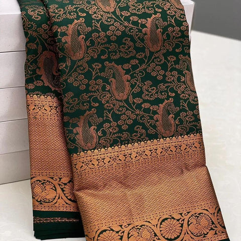 VastraLakshmi Fragrant Dark Green Soft Silk Saree With Delectable Blouse Piece