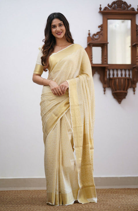 VastraLakshmi Magnificat Beige Soft Silk Saree With Scrumptious Blouse Piece