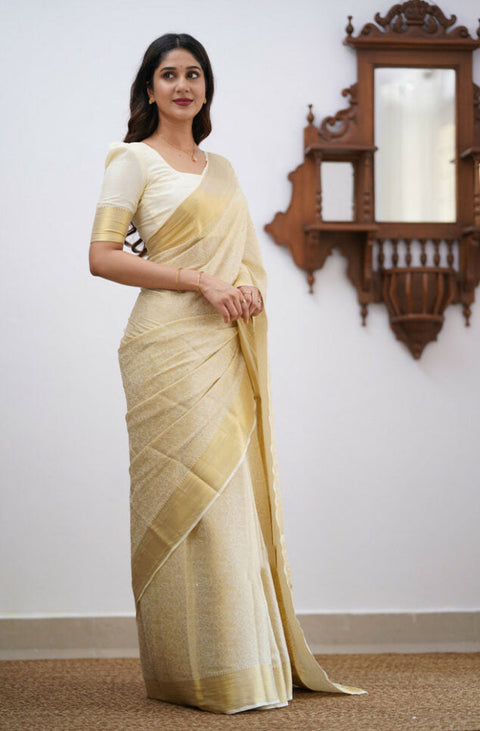 VastraLakshmi Magnificat Beige Soft Silk Saree With Scrumptious Blouse Piece