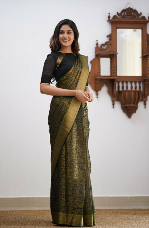 VastraLakshmi Magnetic Black Soft Silk Saree With Palimpsest Blouse Piece